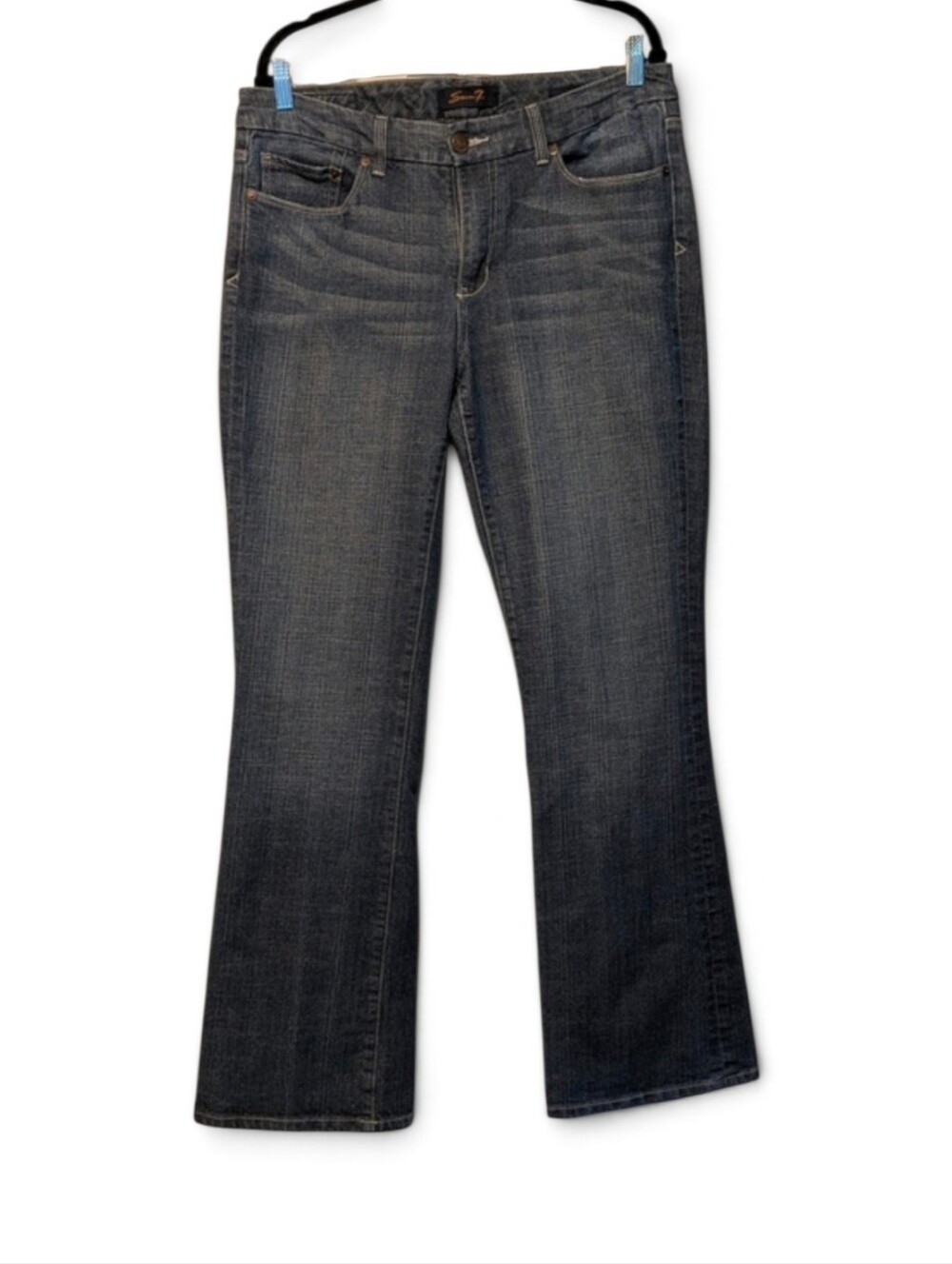 7 For All Mankind Dark Wash Flare Jeans | Signature Back Pocket Stitching